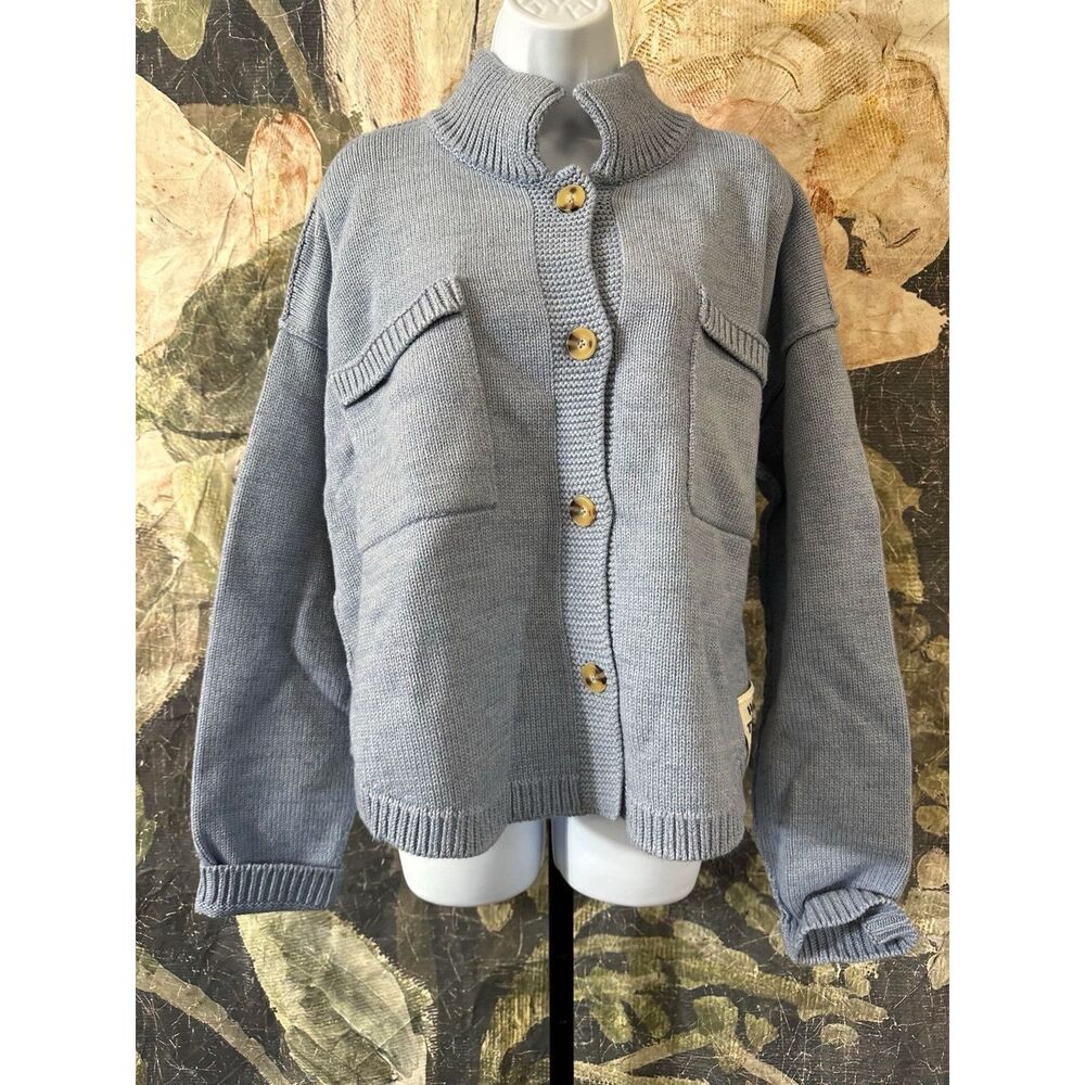 New Free People On The Isle Cardi We The Free Ribbed Button Pockets Sweater Sz L - Picture 6 of 8